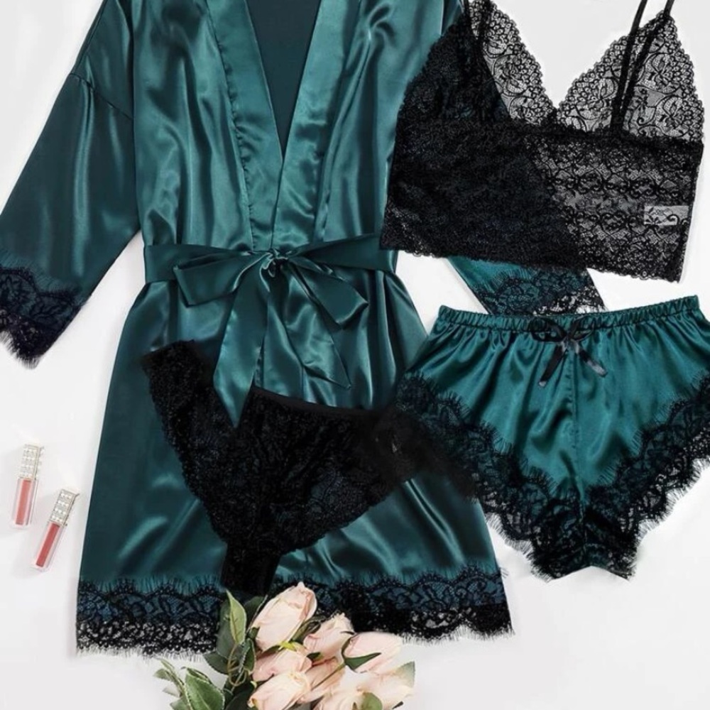 Lace satin cami pajama set - Picture 2 of 7